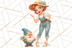 Vintage Gardener Clipart Cute Retro Girl Garden PNG Product Image 4