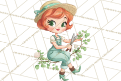 Vintage Gardener Clipart Cute Retro Girl Garden PNG Product Image 5