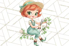 Vintage Gardener Clipart Cute Retro Girl Garden PNG Product Image 5