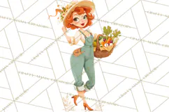 Vintage Gardener Clipart Cute Retro Girl Garden PNG Product Image 5