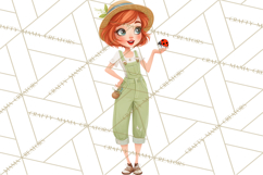 Vintage Gardener Clipart Cute Retro Girl Garden PNG Product Image 3