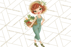 Vintage Gardener Clipart Cute Retro Girl Garden PNG Product Image 2