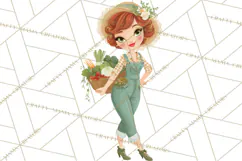 Vintage Gardener Clipart Cute Retro Girl Garden PNG Product Image 2