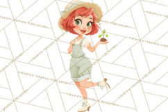 Vintage Gardener Clipart Cute Retro Girl Garden PNG Product Image 4