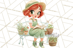Vintage Gardener Clipart Cute Retro Girl Garden PNG Product Image 5