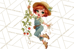 Vintage Gardener Clipart Cute Retro Girl Garden PNG Product Image 2