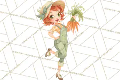 Vintage Gardener Clipart Cute Retro Girl Garden PNG Product Image 3