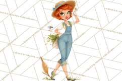 Vintage Gardener Clipart Cute Retro Girl Garden PNG Product Image 5