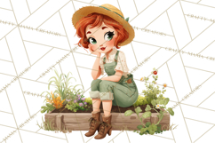 Vintage Gardener Clipart Cute Retro Girl Garden PNG Product Image 2