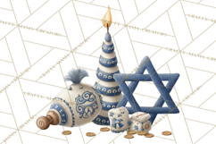 Hanukkah Gnome Clipart, Dreidel Menorah PNG, Blue Star Png Product Image 4