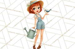 Vintage Gardener Clipart Cute Retro Girl Garden PNG Product Image 4