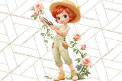 Vintage Gardener Clipart Cute Retro Girl Garden PNG Product Image 3