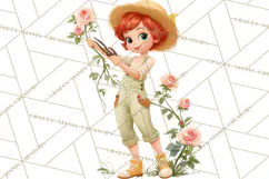 Vintage Gardener Clipart Cute Retro Girl Garden PNG Product Image 3