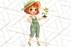 Vintage Gardener Clipart Cute Retro Girl Garden PNG Product Image 5