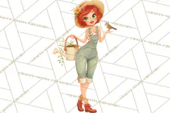 Vintage Gardener Clipart Cute Retro Girl Garden PNG Product Image 2