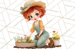 Vintage Gardener Clipart Cute Retro Girl Garden PNG Product Image 3