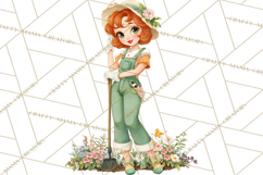 Vintage Gardener Clipart Cute Retro Girl Garden PNG Product Image 4