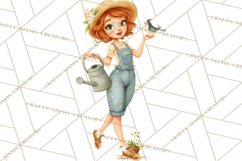 Vintage Gardener Clipart Cute Retro Girl Garden PNG Product Image 5