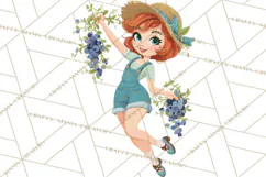 Vintage Gardener Clipart Cute Retro Girl Garden PNG Product Image 2