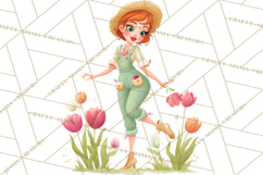 Vintage Gardener Clipart Cute Retro Girl Garden PNG Product Image 3
