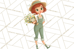 Vintage Gardener Clipart Cute Retro Girl Garden PNG Product Image 4