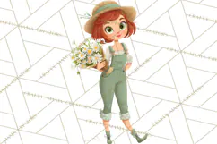Vintage Gardener Clipart Cute Retro Girl Garden PNG Product Image 4