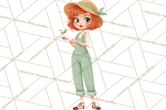 Vintage Gardener Clipart Cute Retro Girl Garden PNG Product Image 5