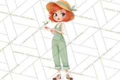 Vintage Gardener Clipart Cute Retro Girl Garden PNG Product Image 5