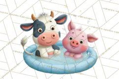 Farm Animals Pool Party Clipart, Summer Farm Animals PNG Product Image 5