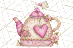 Valentine Tea Party Clipart, Romantic Teapot and Cup PNG Product Image 2