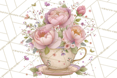 Valentine Tea Party Clipart, Romantic Teapot and Cup PNG Product Image 4