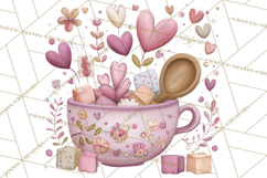 Valentine Tea Party Clipart, Romantic Teapot and Cup PNG Product Image 5