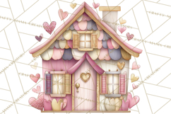 Heart Homes Valentine Clipart, Cozy Cottage PNG Product Image 4