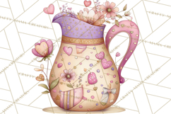 Valentine Tea Party Clipart, Romantic Teapot and Cup PNG Product Image 3