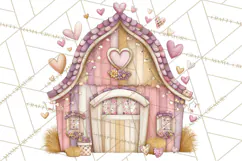 Heart Homes Valentine Clipart, Cozy Cottage PNG Product Image 5