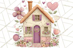 Heart Homes Valentine Clipart, Cozy Cottage PNG Product Image 5