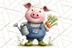Farm Animals Gardening Clipart, Cute Farm Animal Garden PNG Product Image 2