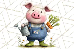 Farm Animals Gardening Clipart, Cute Farm Animal Garden PNG Product Image 2