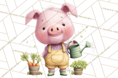 Farm Animals Gardening Clipart, Cute Farm Animal Garden PNG Product Image 4