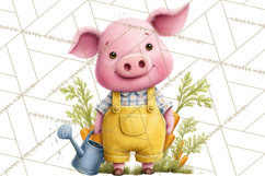Farm Animals Gardening Clipart, Cute Farm Animal Garden PNG Product Image 5