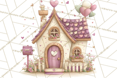 Heart Homes Valentine Clipart, Cozy Cottage PNG Product Image 3