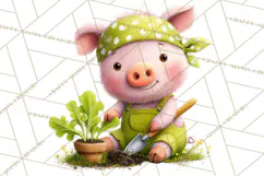 Farm Animals Gardening Clipart, Cute Farm Animal Garden PNG Product Image 2