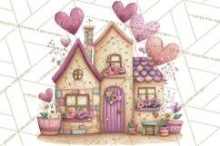 Heart Homes Valentine Clipart, Cozy Cottage PNG Product Image 4