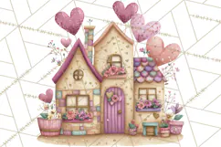 Heart Homes Valentine Clipart, Cozy Cottage PNG Product Image 4