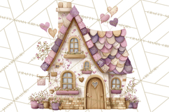 Heart Homes Valentine Clipart, Cozy Cottage PNG Product Image 5