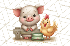 Farm Animals Clipart PNG, Cow Pig Sheep Horse Chicken Goat Product Image 5