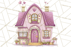 Heart Homes Valentine Clipart, Cozy Cottage PNG Product Image 2