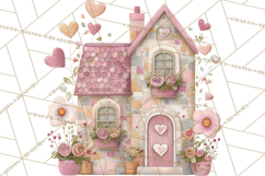 Heart Homes Valentine Clipart, Cozy Cottage PNG Product Image 3