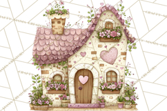 Heart Homes Valentine Clipart, Cozy Cottage PNG Product Image 5