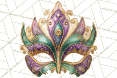 Mardi Gras Clipart PNG Party Icons Masks Beads Fleur De Lis Product Image 4